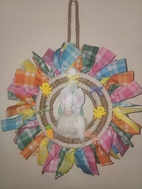 Easter Bunny Gnome Rope Wreath - Multi Plaid Colors